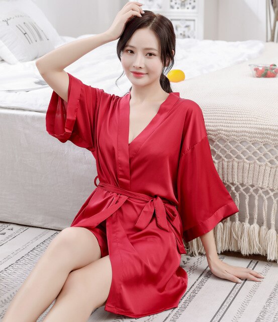 L-U-K Lady Sexy Nightdress 3/Pcs Satin Silk Pajamas Back Lace Sleepwear Comfortable Home Night Dress Woman V Neck Nightgown
