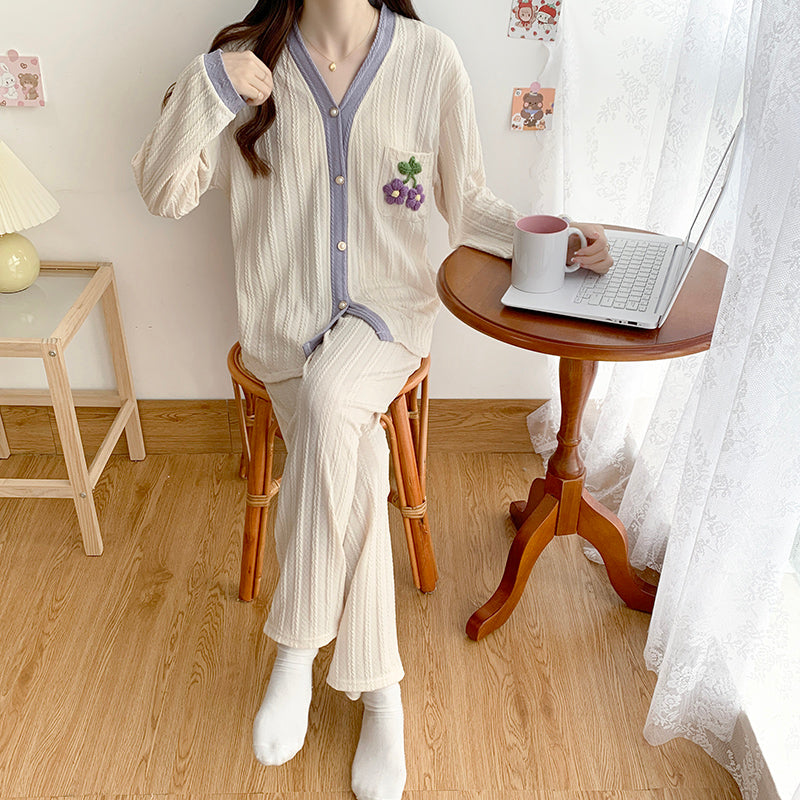 Women's comfortable and fashionable autumn new  jacquard cardigan long-sleeved trousers suit