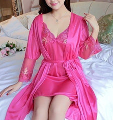 New product ladies pajamas sexy  silk suspender nightdress + nightgown two-piece home service