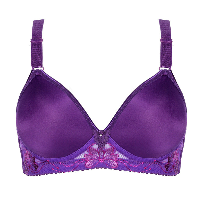 Plus Size Women's Solid Color Lace Flower Bras Gathering No Steel Rings Comfortable Thin Underwear