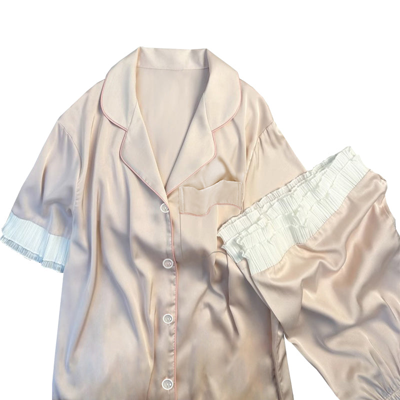 Ladies Sexy Sweet   Snow Silk Short Sleeve Shorts Silky Casual Homewear Set