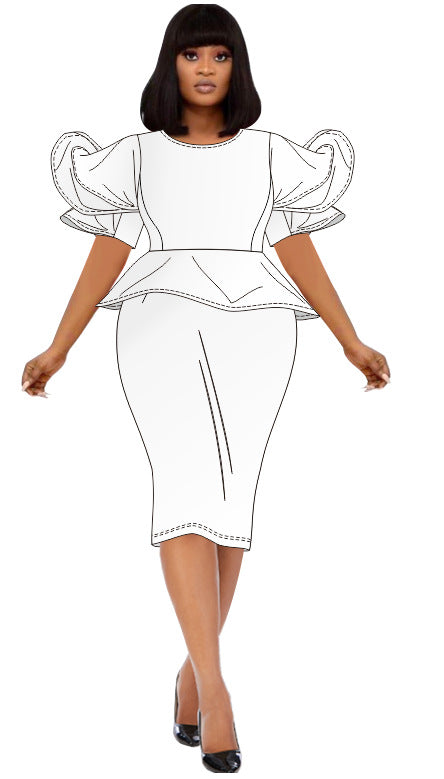 AOMEI Women Party Dress Stylish Short Sleeves Ruffles Peplum Bodycon White Event Birthday Wedding Guest Female Large Size Ladies