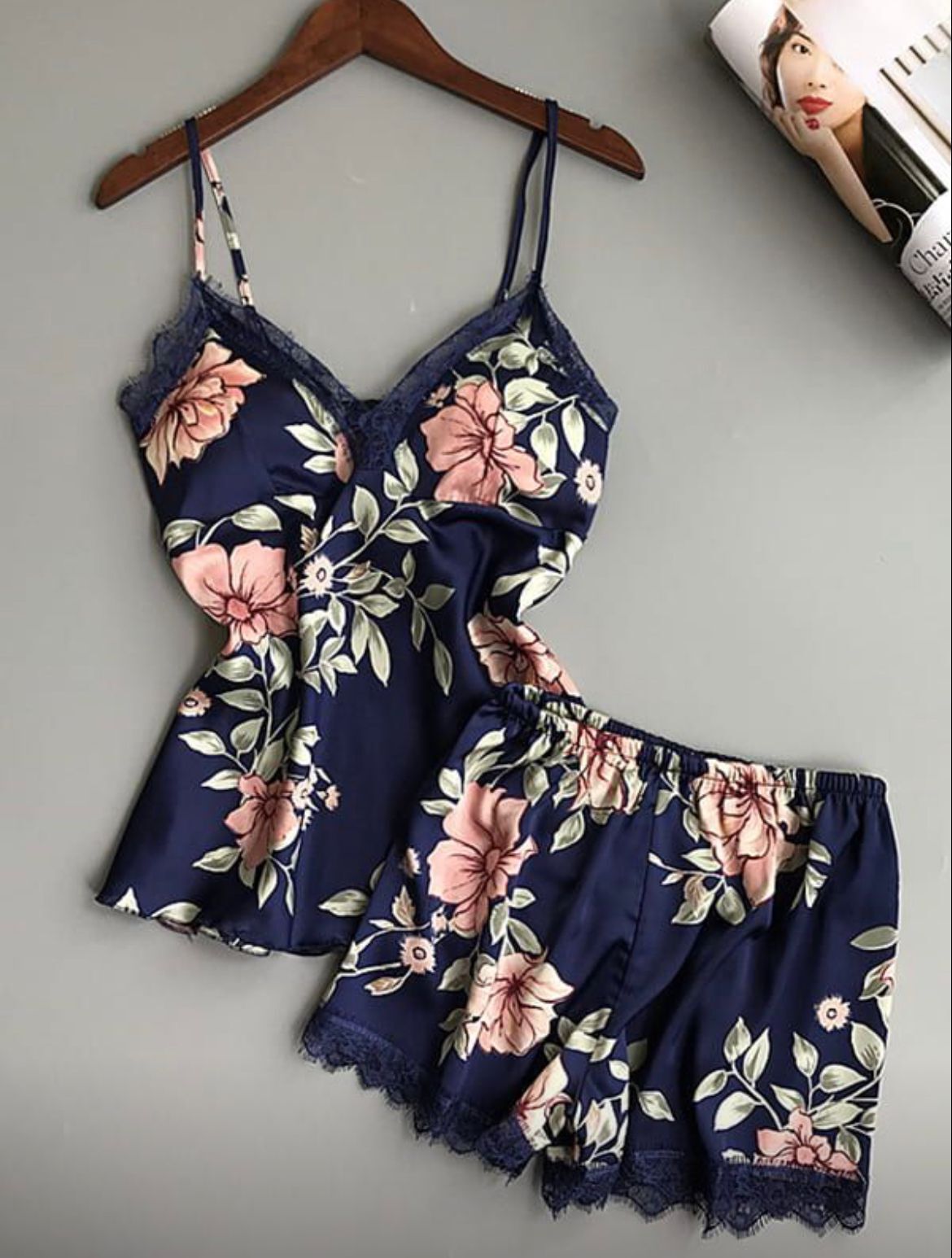 Summer sexy silk plant flower print ladies pajamas  -end