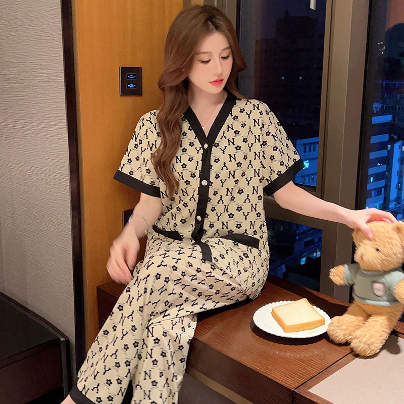 Women's summer pajamas short-sleeved summer thin cotton home service suit