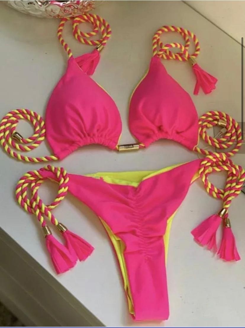 New backless braided rope bikini triangle swimsuit European and American multicolor swimwear