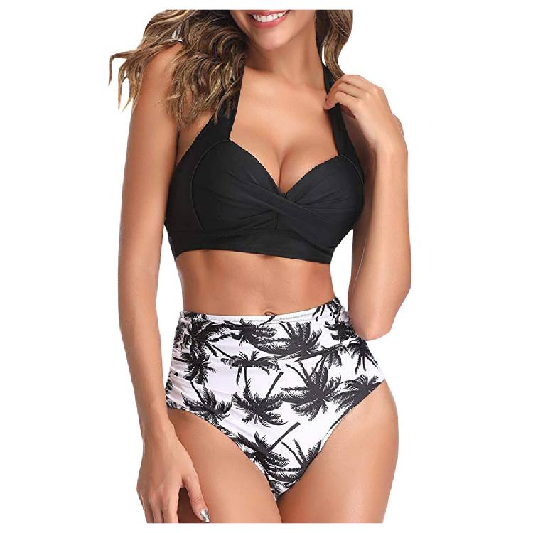 Leaf Print Bikini 2020 Female Swimsuit Women Swimwear Thong Push Up Bikinis Set High Waist Swimming Suits for Bathing Suit