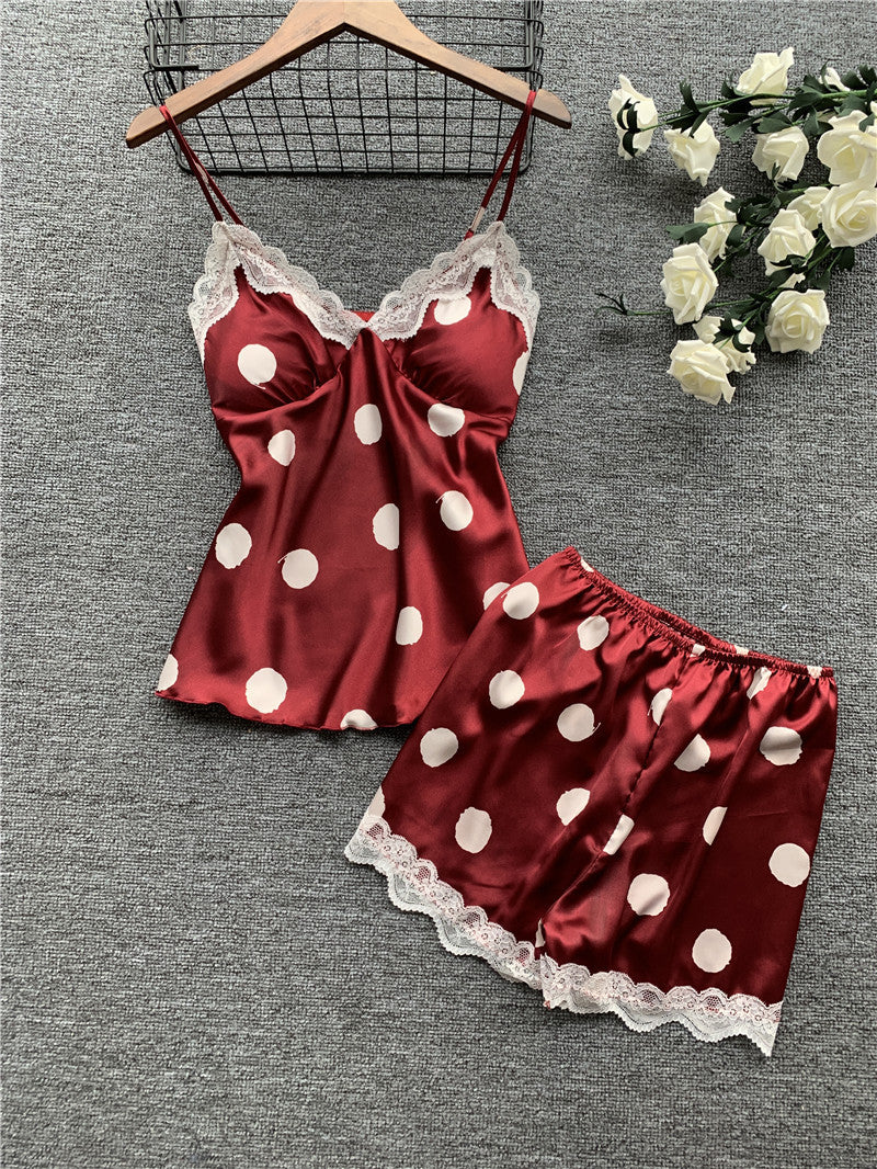 Sexy Ladies Sexy Lingerie Big Polka Dot Ladies Sling Pajamas Home Service Set