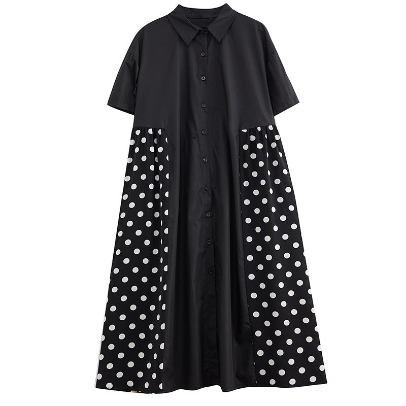 European station fashion large size women's 2023 summer fashion wave dot print splicing style dress slimming shirt skirt