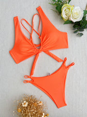 Chan double new bikini cross swimsuit European and American hollow swimsuit female sexy swimsuit solid color bikini
