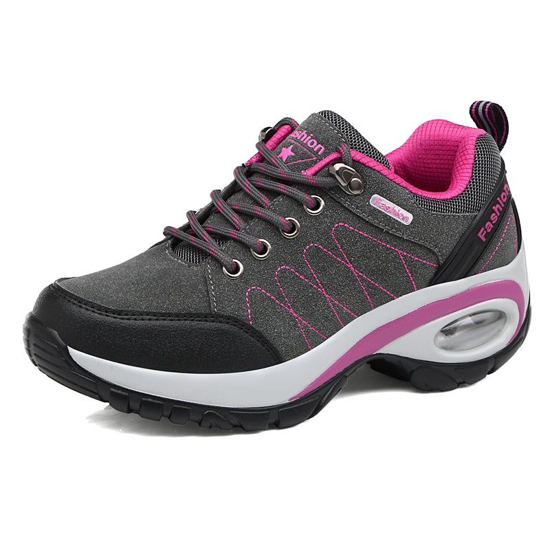 Women Shoes Outdoor Casual Running Shoes Suede Leather Waterproof Sports Shoes Hiking Shoes Women Heighten Shoes Air Cushion Jogging Shoes Comfortable