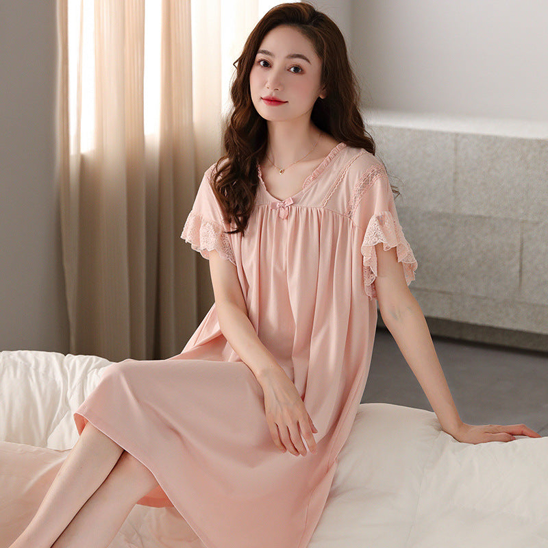 Summer modal nightdress ladies summer thin section large size simple casual youth  short-sleeved elastic home clothes