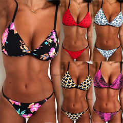 Women's Print Brazilian   Cut  Set Two Piece Swimsuit Padded Bra Straps  Waist Swimsuit