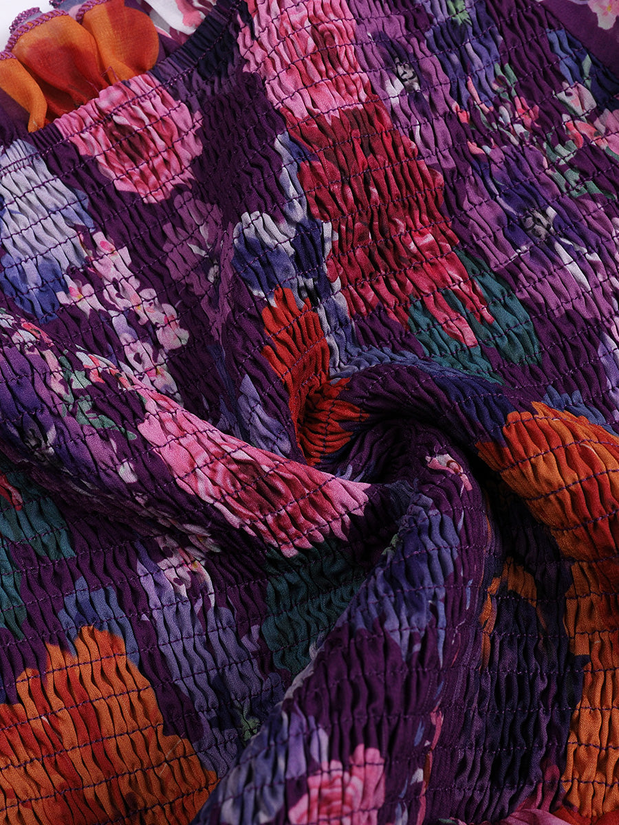 Floral-print one-shoulder chiffon dress