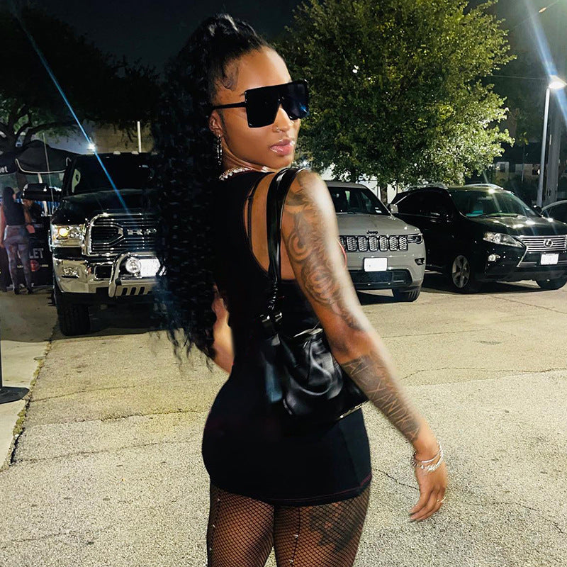 النمط الأوروبي والأمريكي محاكاة اليد الصغيرة الخامس الرقبة مثير فتاة الساخنة فستان قصير للنساء