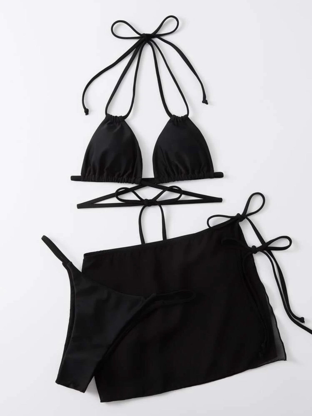 New drawstring straps solid color three-piece sexy bikini