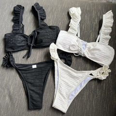 European and American new sexy lace-up drawstring pleated swimsuit swimsuit bikini bikini