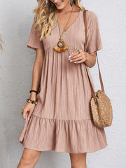 Women Vintage Mini Dresses 2023 Summer Solid Casual V Neck Ruffles Dress Ladies Boho Loose Beach Party Elegant Dresses Vestidos