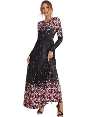 فستان 2022 خريف وشتاء جديد فستان مطبوع بأكمام طويلة وتنورة طويلة 