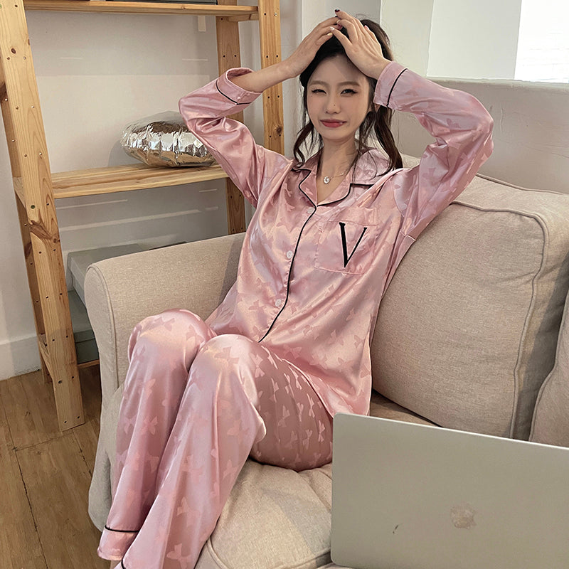 Autumn and winter new women's  - ice and snow silk  cardigan pajamas home clothes set