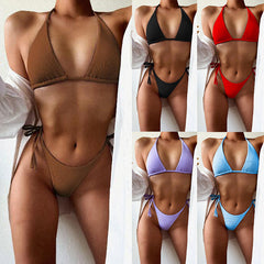 Swimsuit 2021 outer single bikini solid color bikini ladies split swimsuit triangle bikini