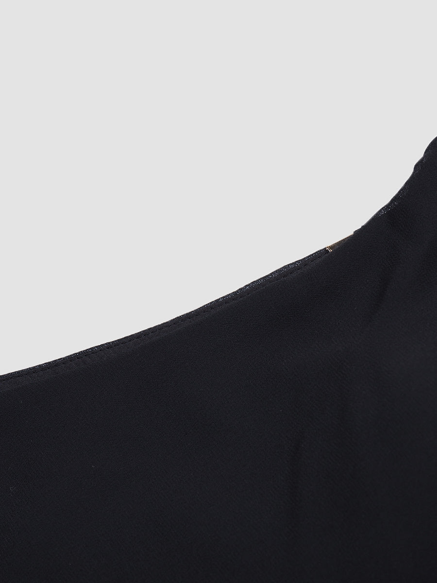 Black and white paneling elegant chiffon pleated dress