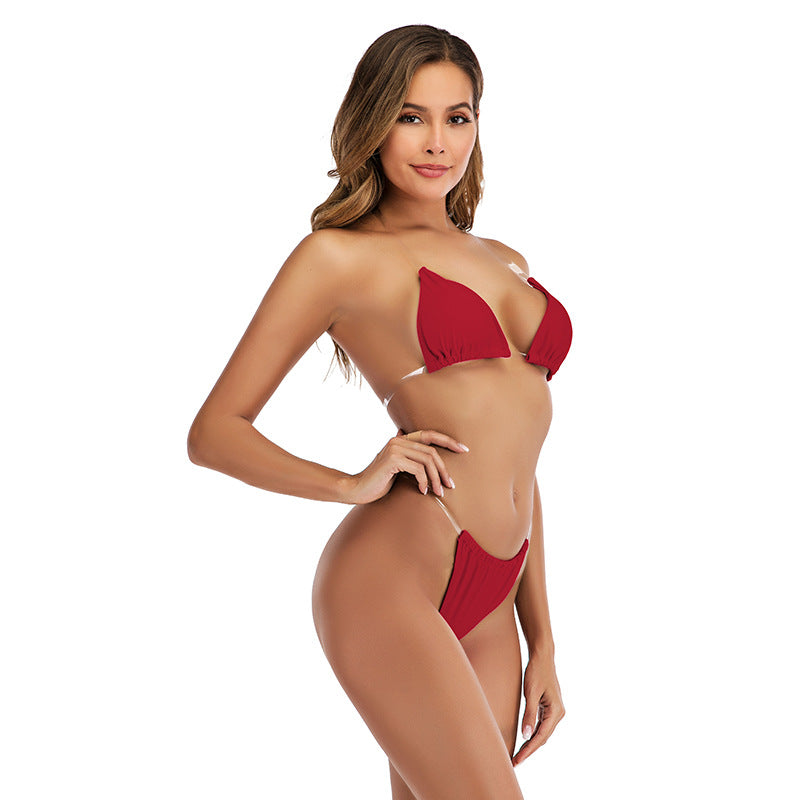 European and American bikini split swimsuit women's solid color leaky back swimwear