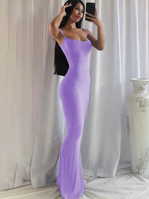 Satin Slip Sleeveless Backless Slim Sexy Maxi Dress 2022 Spring Women Party Y2K Concise Bodycon Elegant Clothing