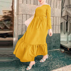 ZANZEA - Langes muslimisches Kleid mit Rüschensaum, lange Ärmel, einfarbig, Sommer, Dubai, Türkei, Abaya, Hijab, Plus Size