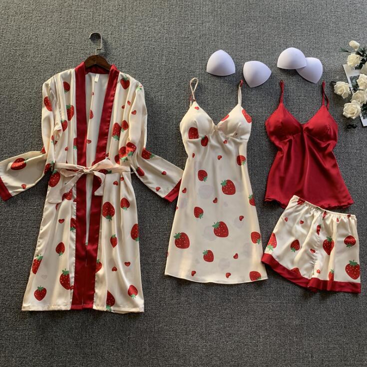 European and American style home service suit women's lace stitching suspender nightdress five-piece