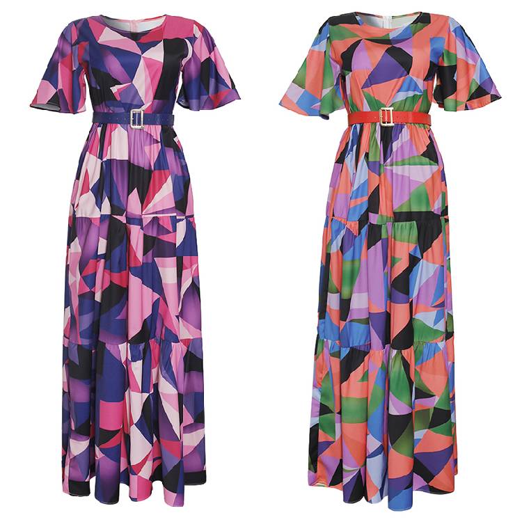 MD 2021 فستان نسائي للربيع والصيف طباعة أفريقية بوهو فساتين طويلة أنيقة قصيرة الأكمام الشيفون رداء رداء حفلات ملابس سيدة 