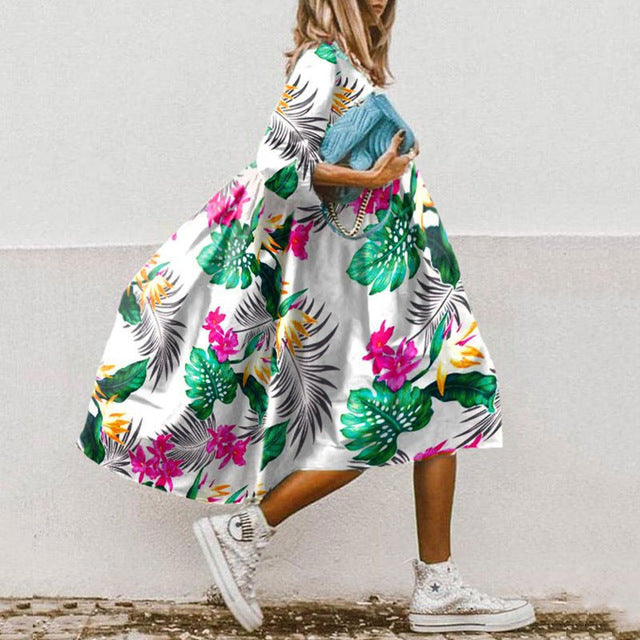 Summer Floral Print Dress Women Vintage O Neck Half Sleeve Loose  A-Line Dress 2023 Elegant Boho Beach Party Long Dress Vestidos