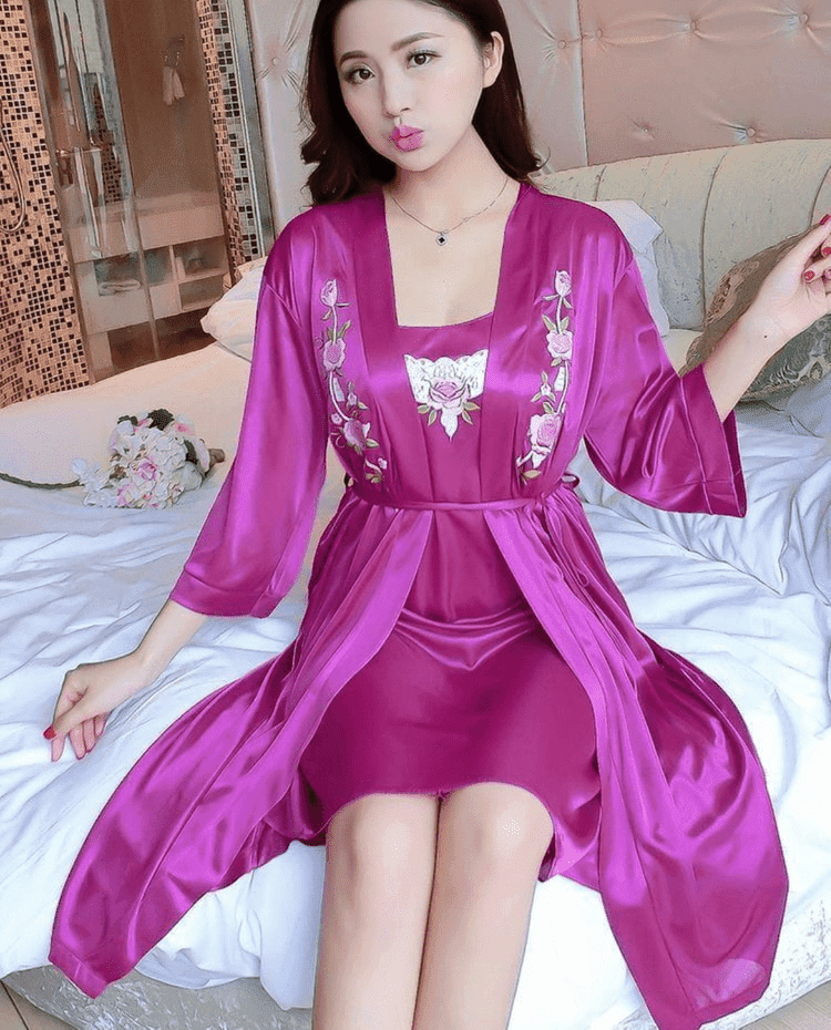 New product ladies pajamas sexy  silk suspender nightdress + nightgown two-piece home service