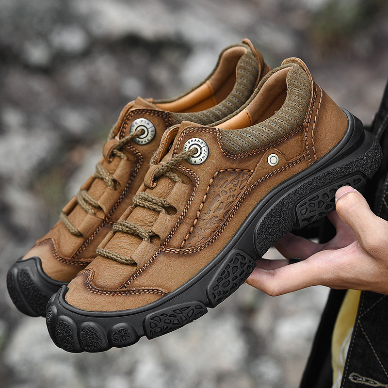 Men's shoes leather spring breathable leisure frosted leather shoes sports outdoor hiking shoes men's non-slip wear-resistant