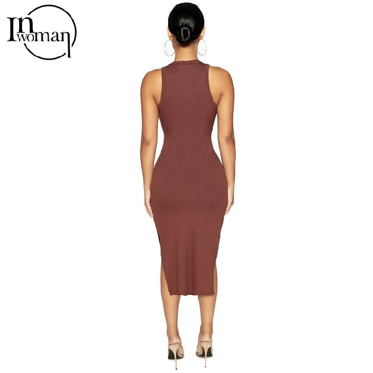 INWOMAN Summer Bodycon Dresses For Women 2021 Sundress Black White Dress Ribbed Knitted Short Wrap Party Ladies Midi Dress