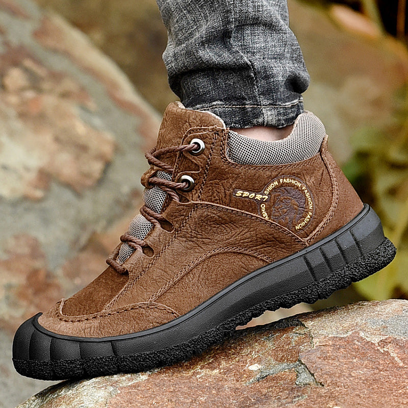 Cotton shoes men's winter thick-soled  outdoor hiking shoes waterproof leisure  -top leather shoes plus velvet