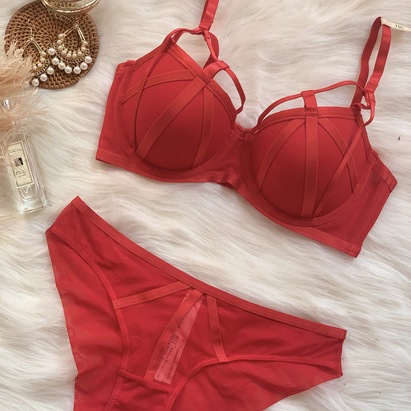 European and American strappy lace bra plus size underwear push up red bra set