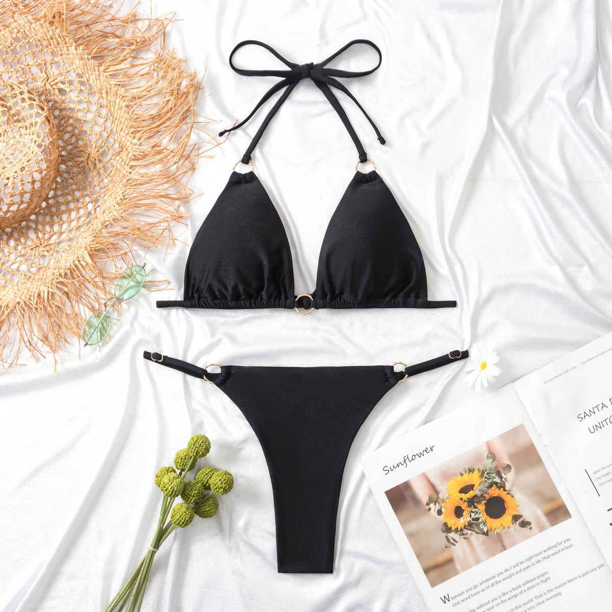 Sheng Baijia 2023 cross-border  jewelry swimsuit sexy  nylon glossy fabric two-piece split swimsuit
