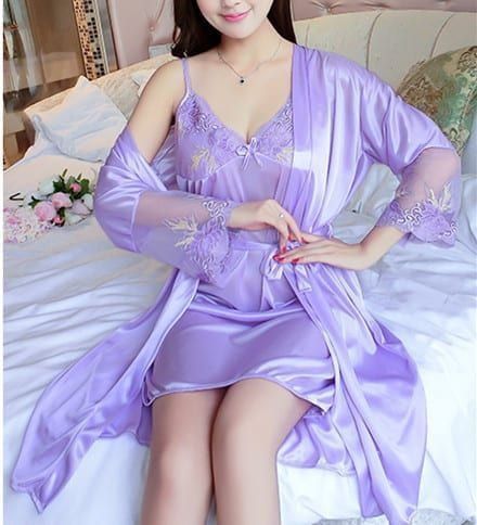 New product ladies pajamas sexy  silk suspender nightdress + nightgown two-piece home service