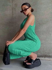 2022 بلا أكمام سترة ذات عنق دائرى Bodycon الكروشيه الصلبة فستان مثير الصيف النساء الشارع الشهير نادي الحفلات ملابس أنيقة Y2K 