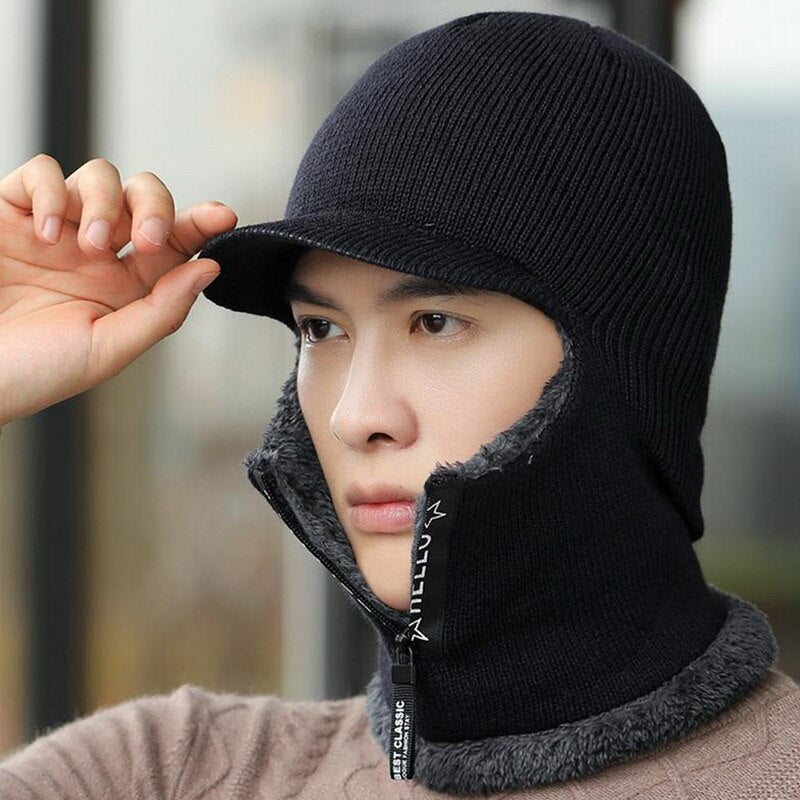 Men Winter Warm Wool Hat Outdoor Hiking Cycling Ski Warm Thick   Cap Scarf Windproof Cap Ear Protection  gorras