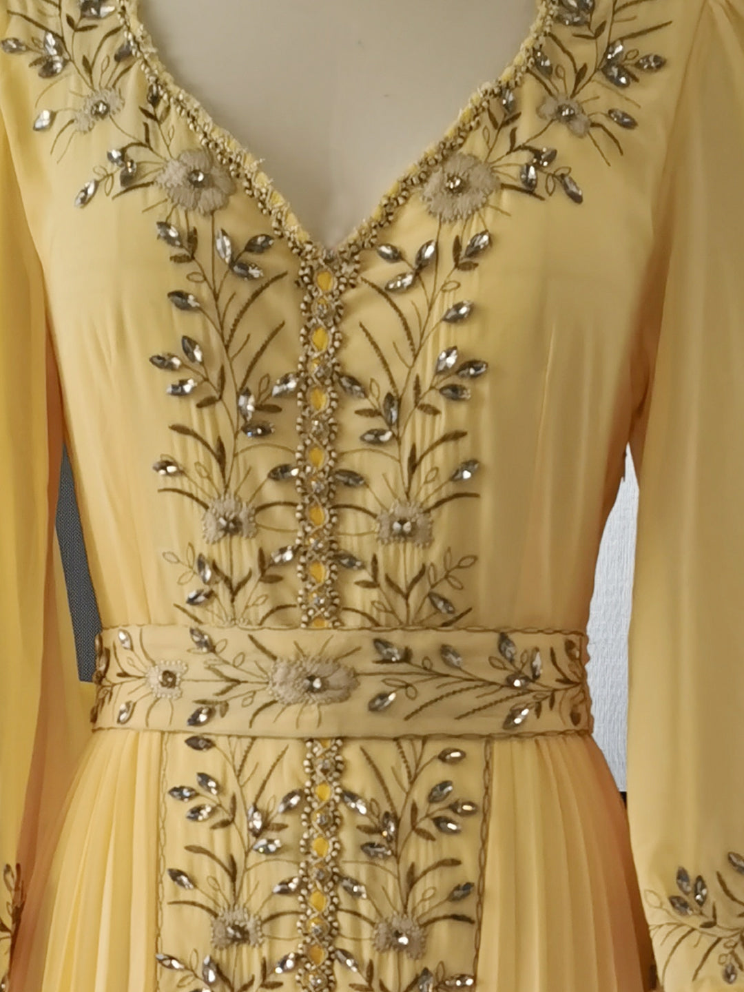 Elegant Gold  Diamond Waist Chiffon Dress