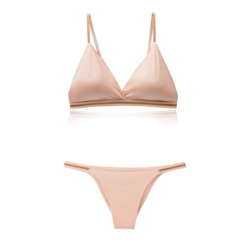 Noble and luxurious ice silk breasts for women with beautiful back, comfortable and breathable bra set, bikini and buttock lift panties