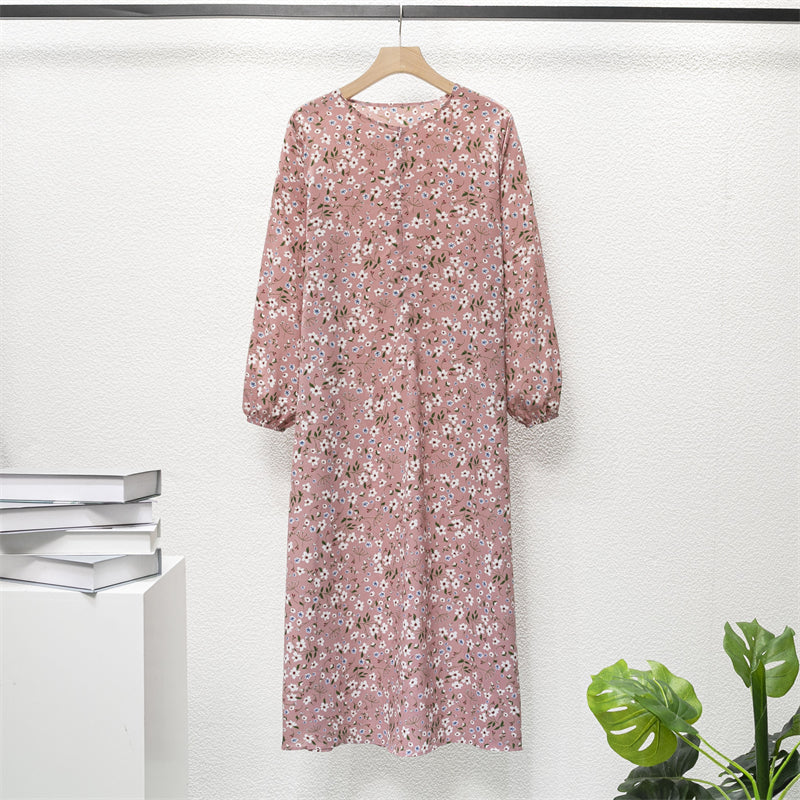 Spring Summer Muslim Dresses Full Sleeve Printed Floral Casual Long Loose Chiffon Dress Women Maxi Dresses With Pocket Mujer Vestidoes