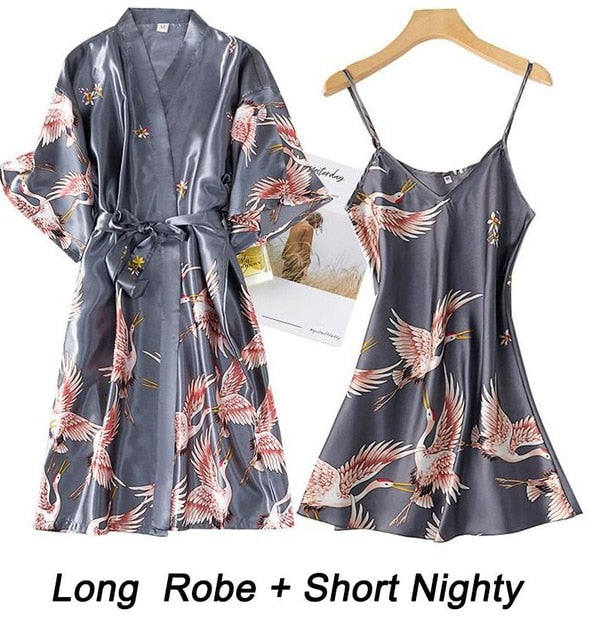 Women Rayon 2PCS Robe Set Bride Bridesmaid Wedding Robe Gown Lace Sexy Kimono Bathrobe Night Dress Casual Nightgown Sleepwear