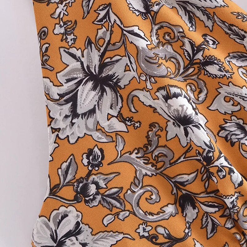 فستان نسائي بوهو ستايل مطبوع عليه زهور أنيق بياقة على شكل V بدون أكمام فستان حفلات بدون ظهر للسيدات فستان بحزام سباغيتي غير رسمي 