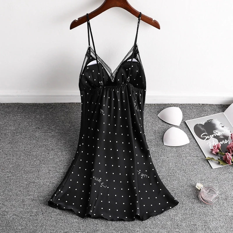 Sexy Sleeveless Strap Nightgown Summer Womens Lace Nightdress Satin V-Neck Backless Nighty Gown Lounge Sleep Dress Sleepwear