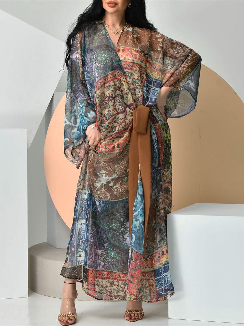 Vintage Print  Tie Dress