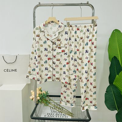 Spring and summer women's popular fashion cardigan sweet ice silk long-sleeved home clothes two-piece suit