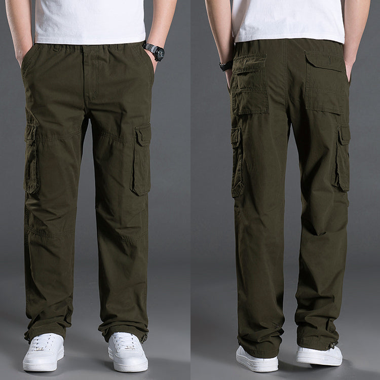 New men's adjustable adjustable pants, men's pants, loose casual trousers, outdoor hiking adventure overalls, large pockets, pure cotton.