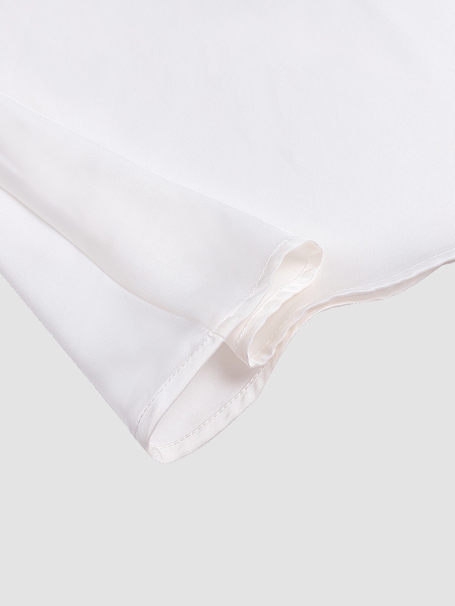 Elegant satin dress with black and white contrast stitching